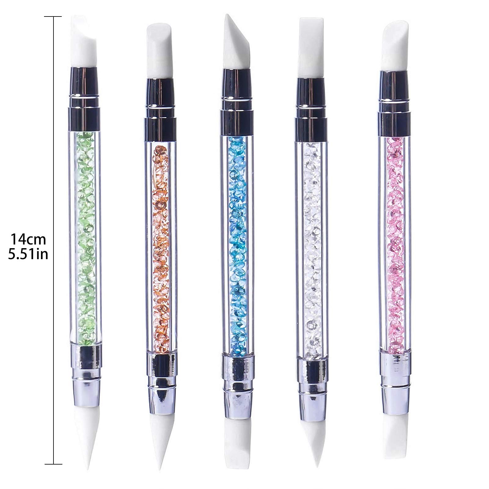 Hanyousheng 5Pcs Silicone Nail Art Sculpture Pen Green+Orange+Blue+White+Pink
