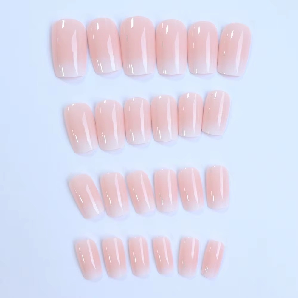 24pcs Glossy Pink Press-On Nails – Medium Square Full Cover Fake Nails