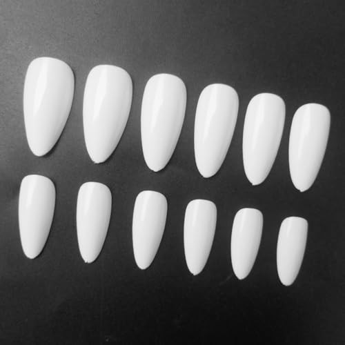 240pc Short Almond White Press on Nails Colored Fake Nail Tips Full Snow White