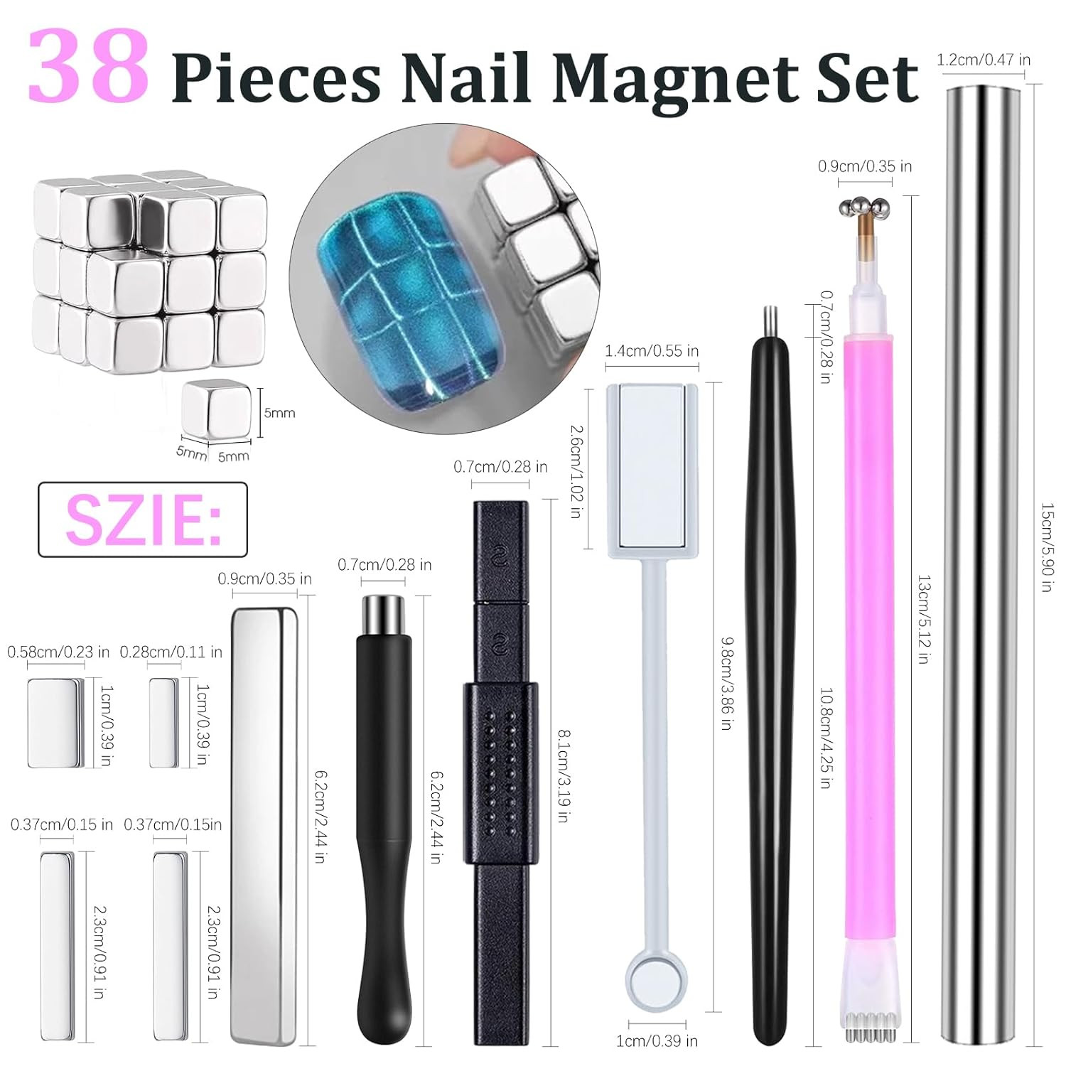 38Pcs Cat Eye Nail Magnet Tool Set, Strong Magnetic Cat Eye Gel Nail Polish Magn