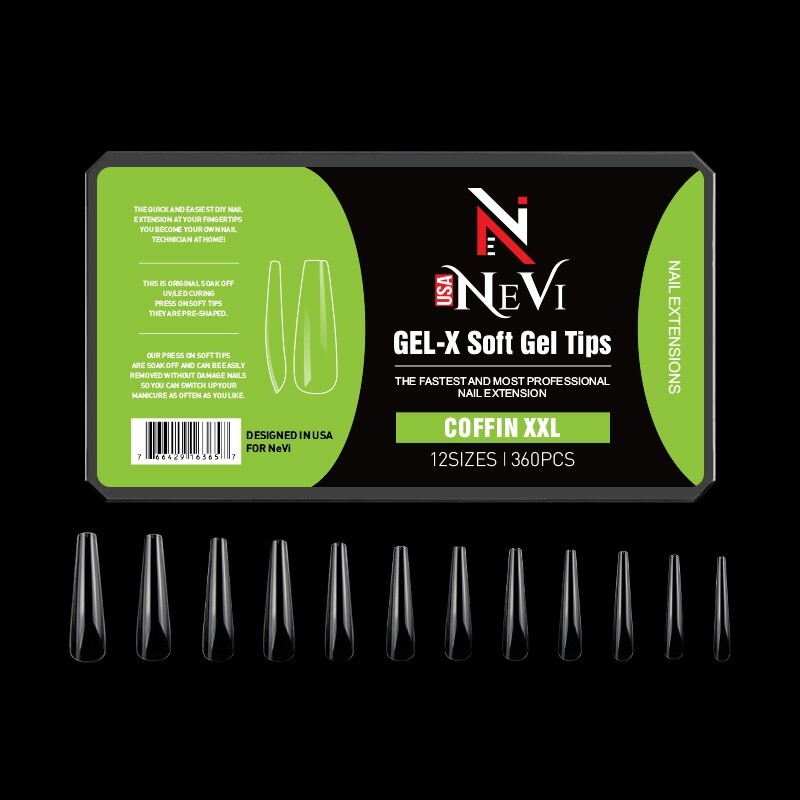 Nail Gel-X Natural Box of Tips 12 Size NeVi USA (Coffin XXL )