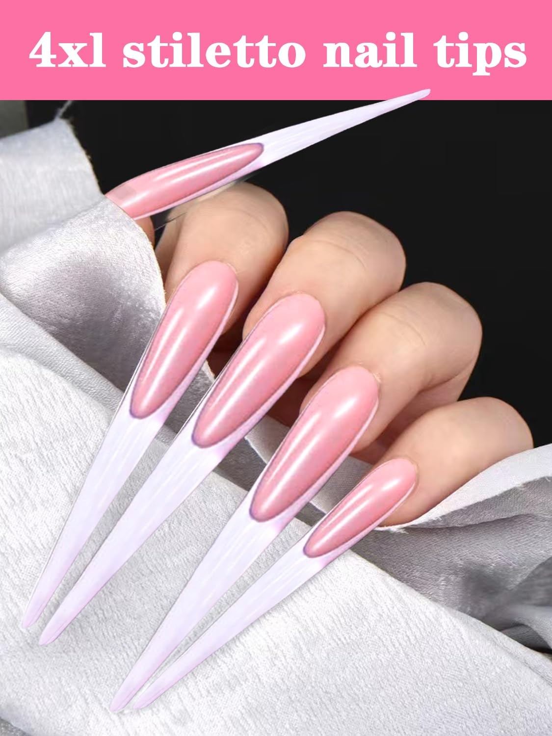 Puntas de uñas stiletto 4XL, largas y transparentes, para uñas acrílicas
