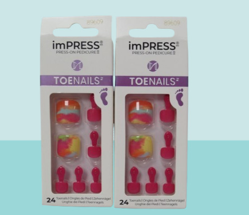 KISS IMPRESS PRESS-ON PEDICURE TOENAILS #89609 NWB LOT OF 2