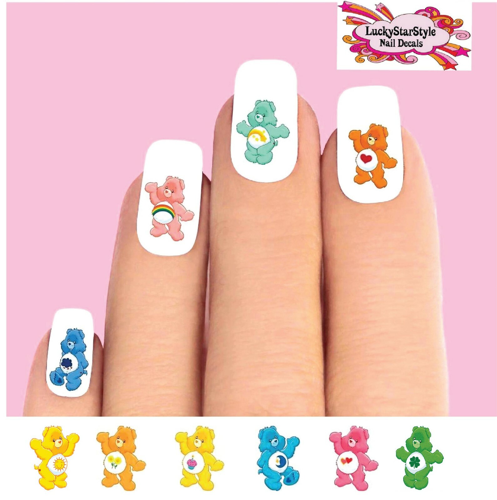 Waterslide Nail Decals Art Set of 20 – Care Bears Assorted