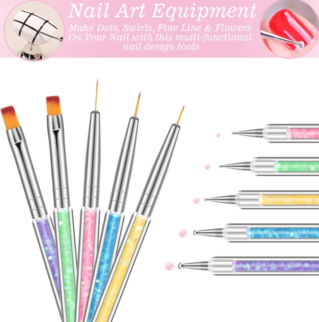 Resin Nail Art Palette with 5 Double-Ended Brushes Set for Gel Polish Design