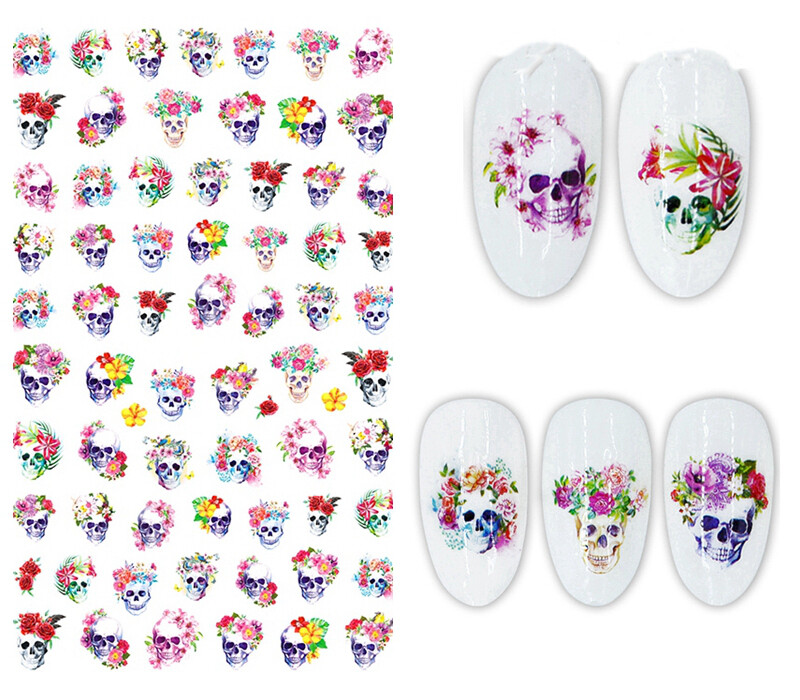 Skull Flower Calavera Sugar Skull Nail Sticker Day of the Dead All Souls’ Day