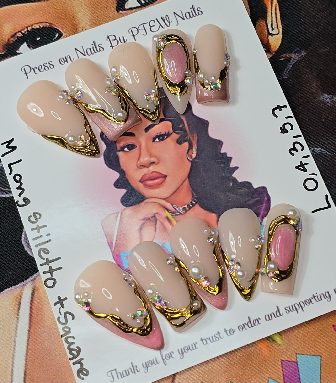 Handmade Gel Press On Nails,Large Size 0,4,3,5,7, M Long Stiletto +Square