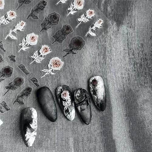 Rose Nail Art Stickers 3D Floral Nail Decals Valentine Bridal Nail Art, Rose