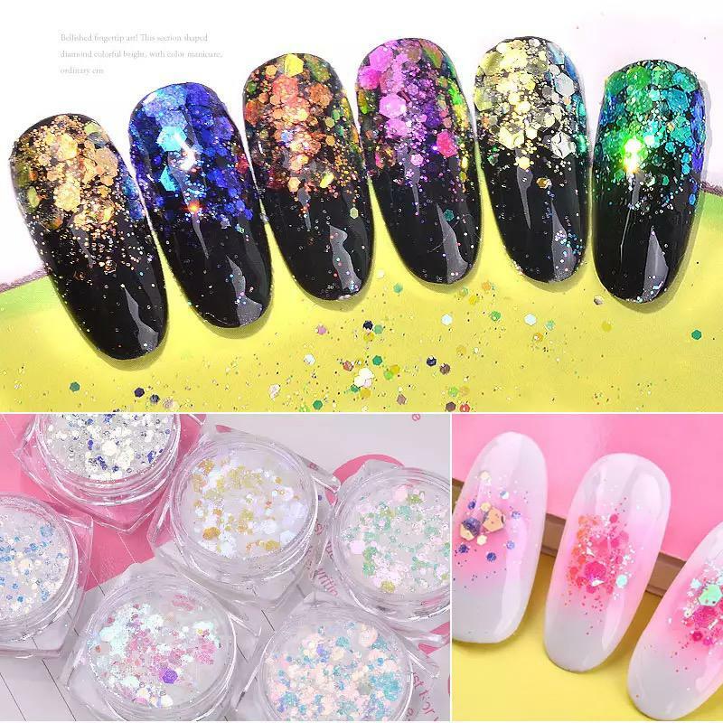 CHUNKY GLITTER MIX Nail Art Sequins Fairy Mermaid Powder Effect Paillette UK