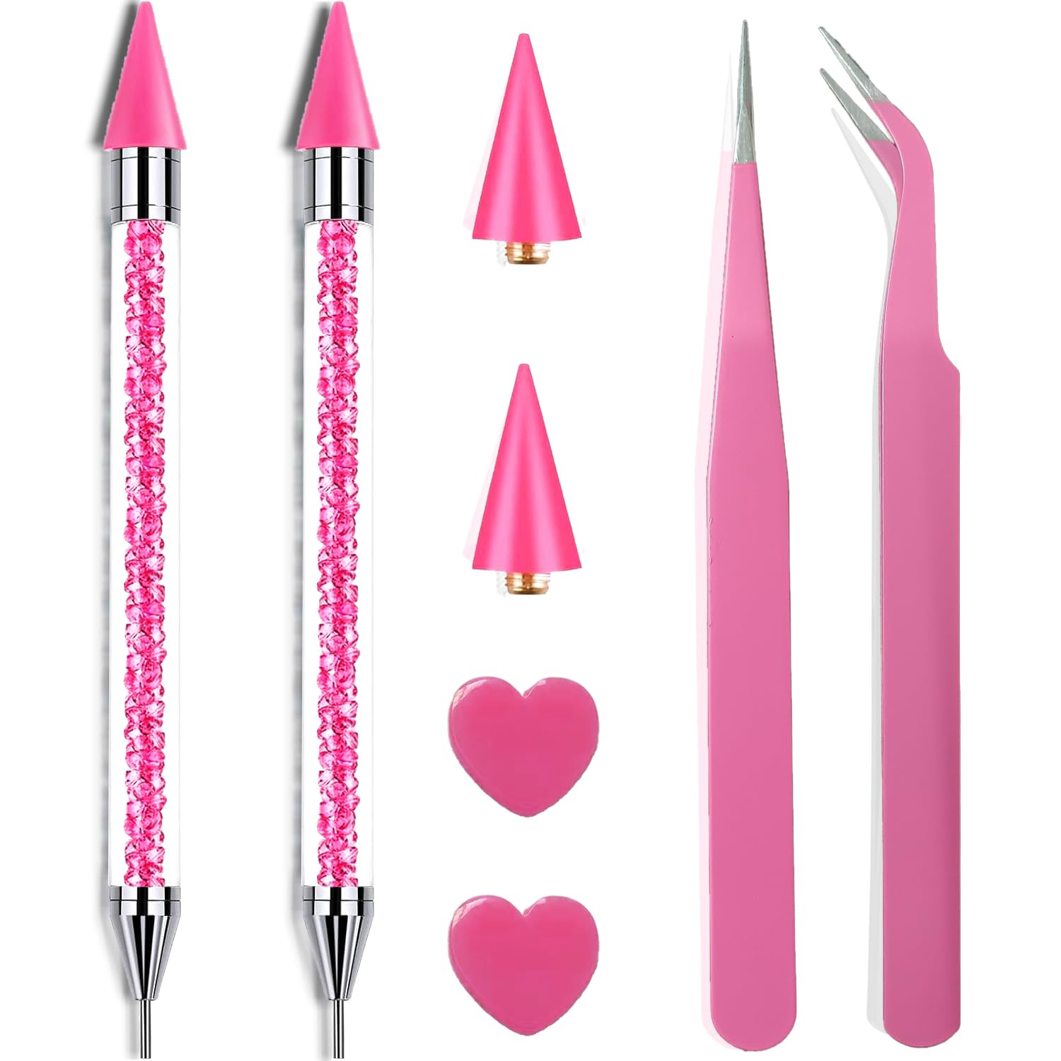8 Pink Rhinestone Picker Tool Set – 2 Pcs Dual-Head Wax Pens with 2 Wax Tips and