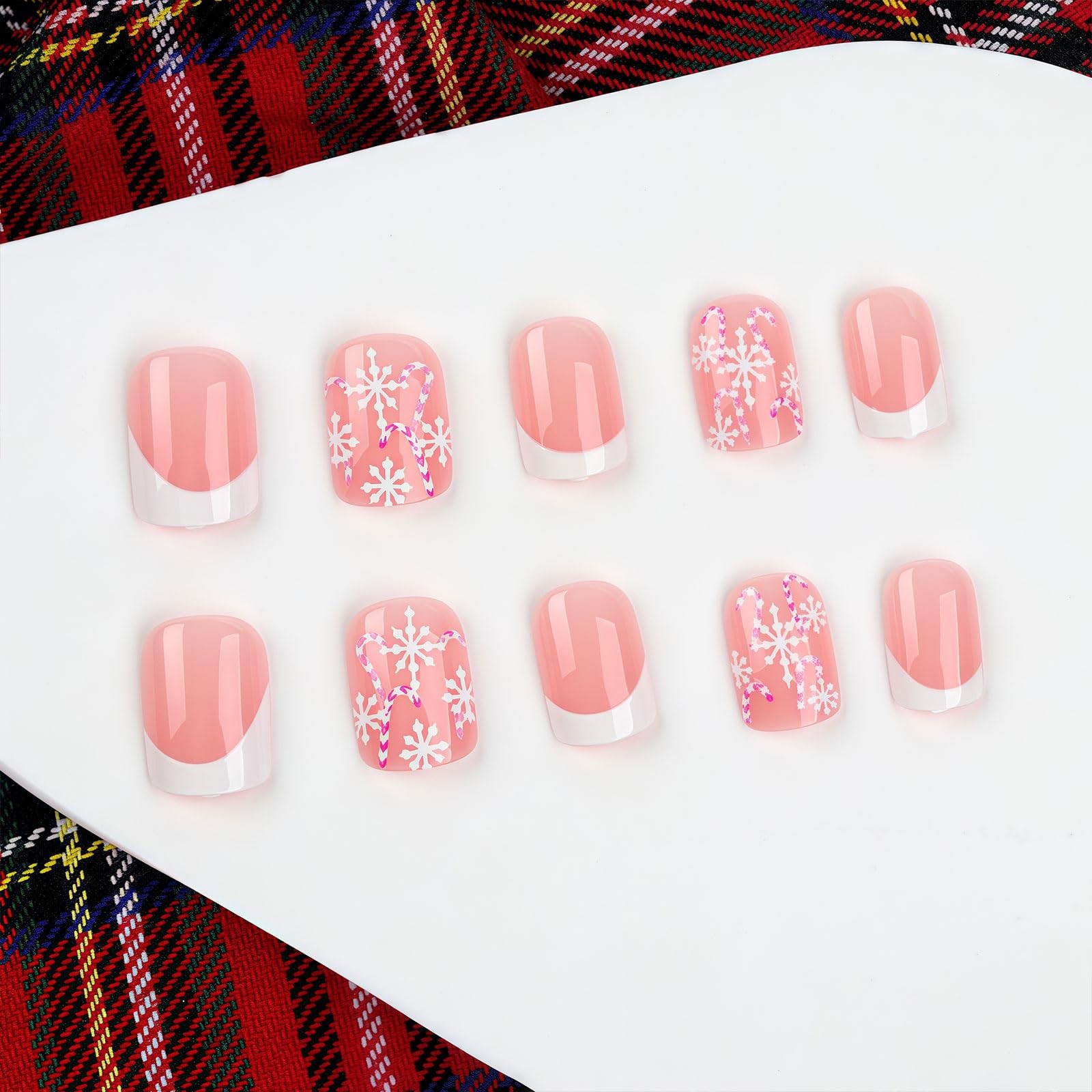 Snowflake Press On Nails Short Square, 24Pcs Snowflake Fake Nails With Candy …