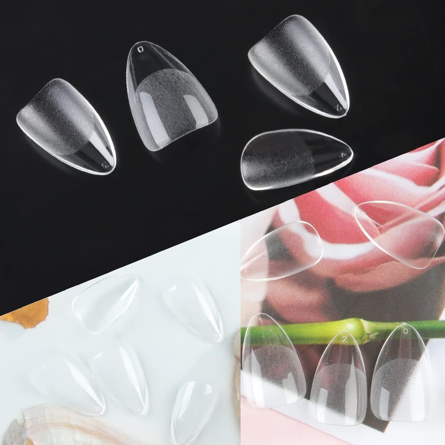 Clear Short Almond Nail Tips – 216pcs – Easy to Apply – No Trace – Long Lasting