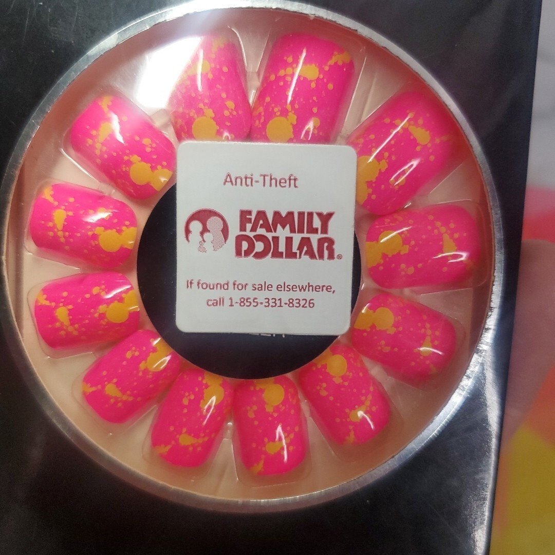 SensatioNAIL Press On Nails ~ #72357 Neon Pink W/Yellow Paint Splatter~24 Nails