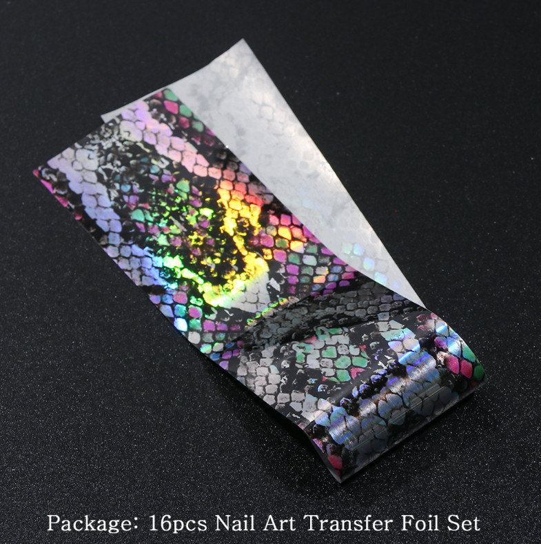 16Pcs Snake Style Nail Foil Iridescent Nail Art Transfer Sticker Decoration NS46