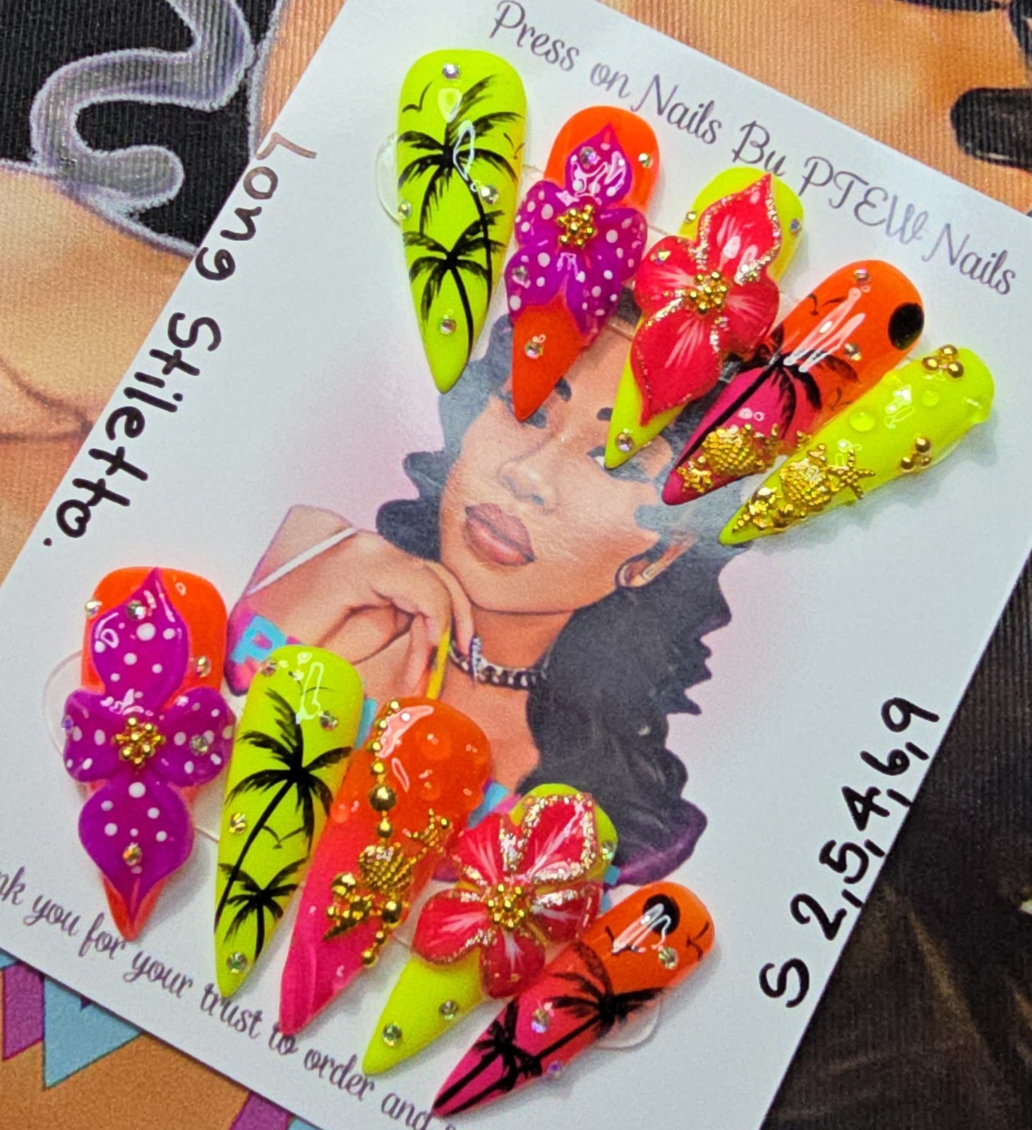 Handmade Gel Press On Nails, Small Size 2,5,4,6,9 Long Stiletto
