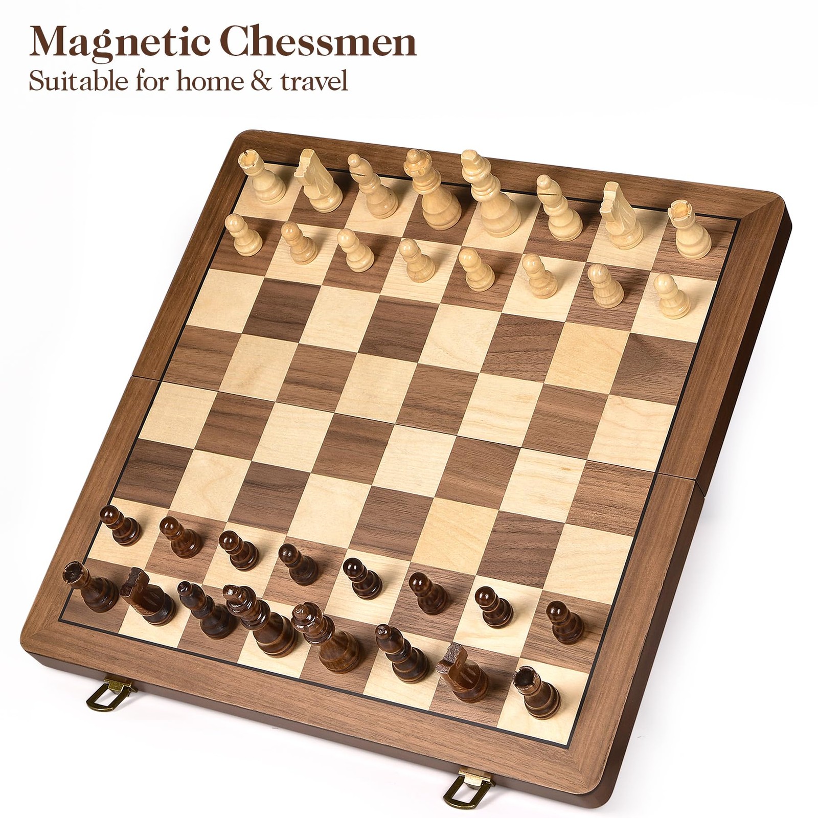 ELONGDI 15″ Wooden Chess Set with Magnetic 15.4 x x 0.95 inches, Walnut