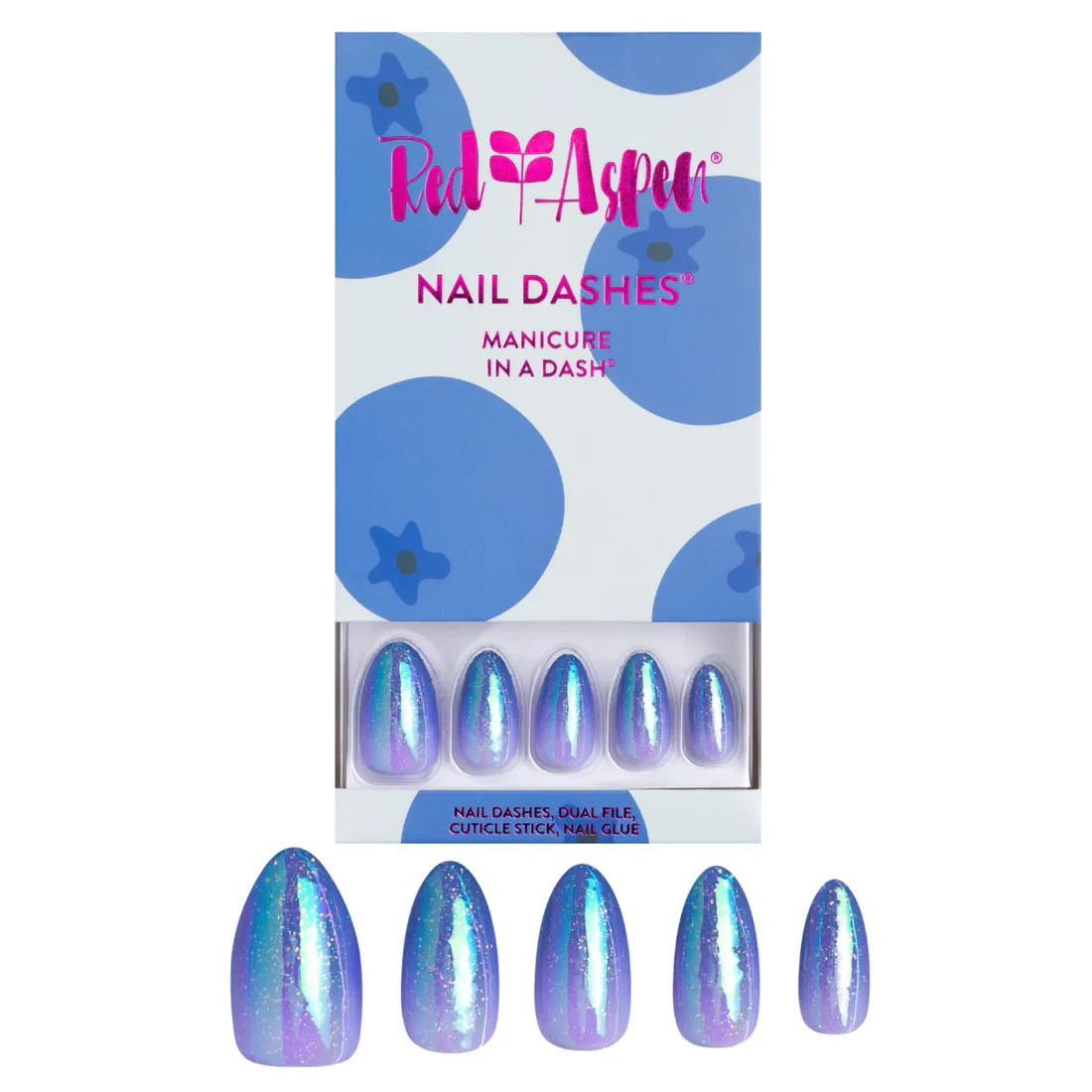 Red Aspen Press On Nails-Berry Into You, Blayce Medium Blue Almond Ombre