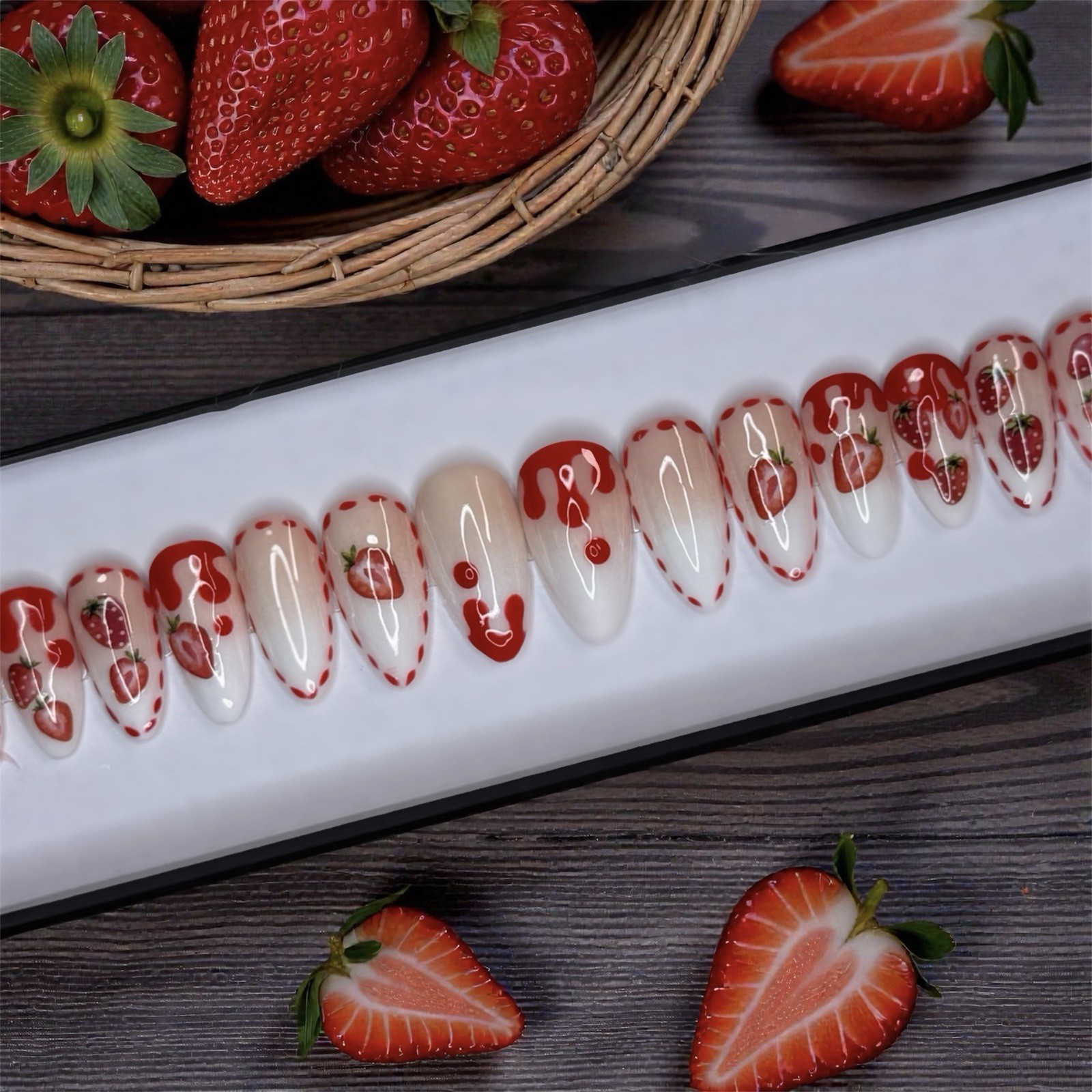 Handmade Sweet Strawberry Cream Press-On Nail Set (Prep Kit Included)