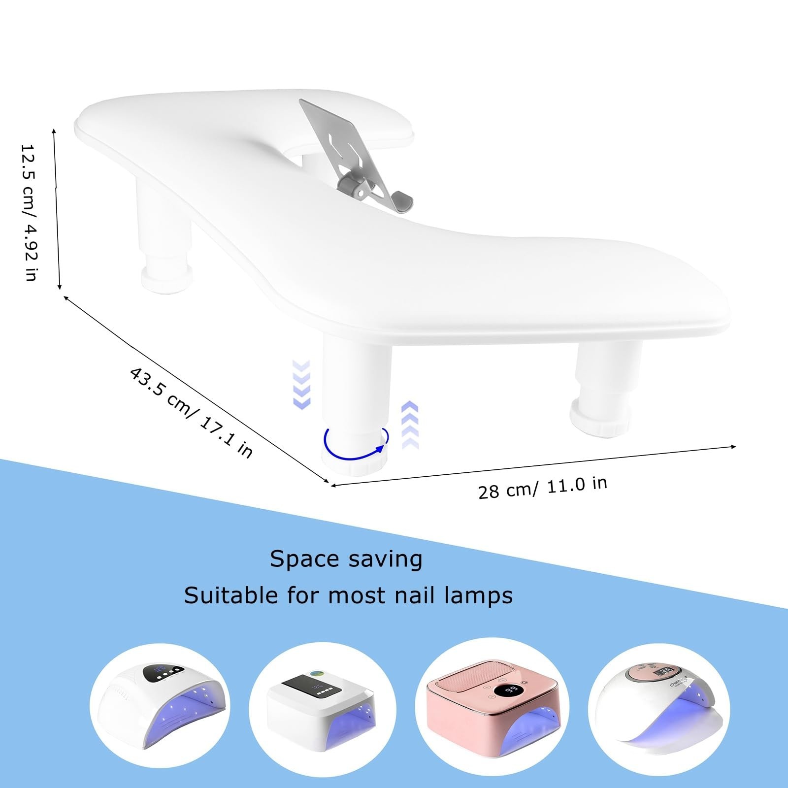 Manicure Arm Rest with Rotating Phone Holder for Nails Tech, U – Shaped Adjus…
