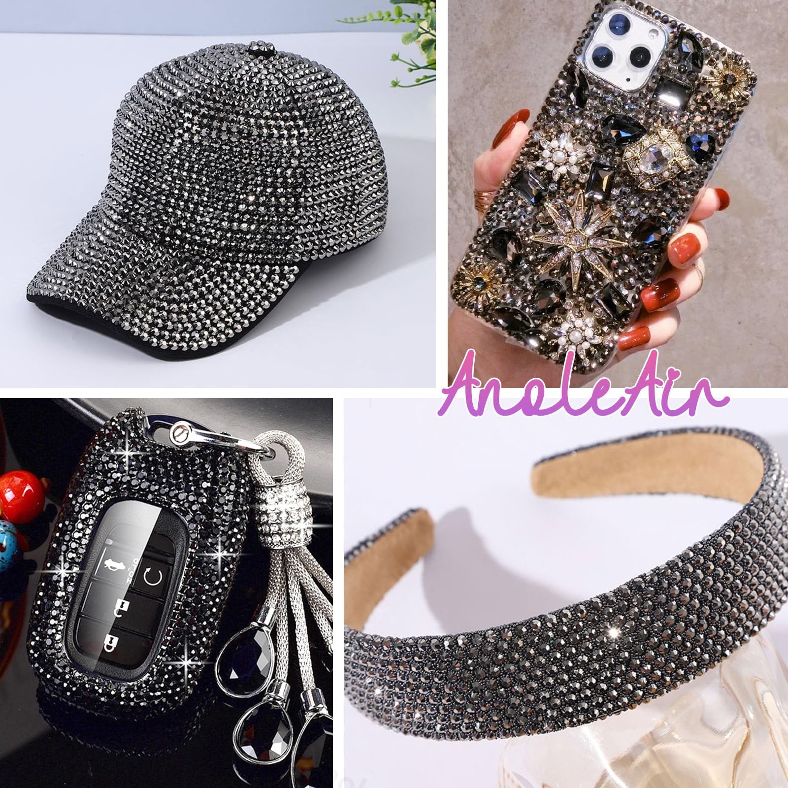 12000Pcs Black Silver Rhinestones for Bedazzling Kit, 2/3/4/5/6mm Mix Sizes J…