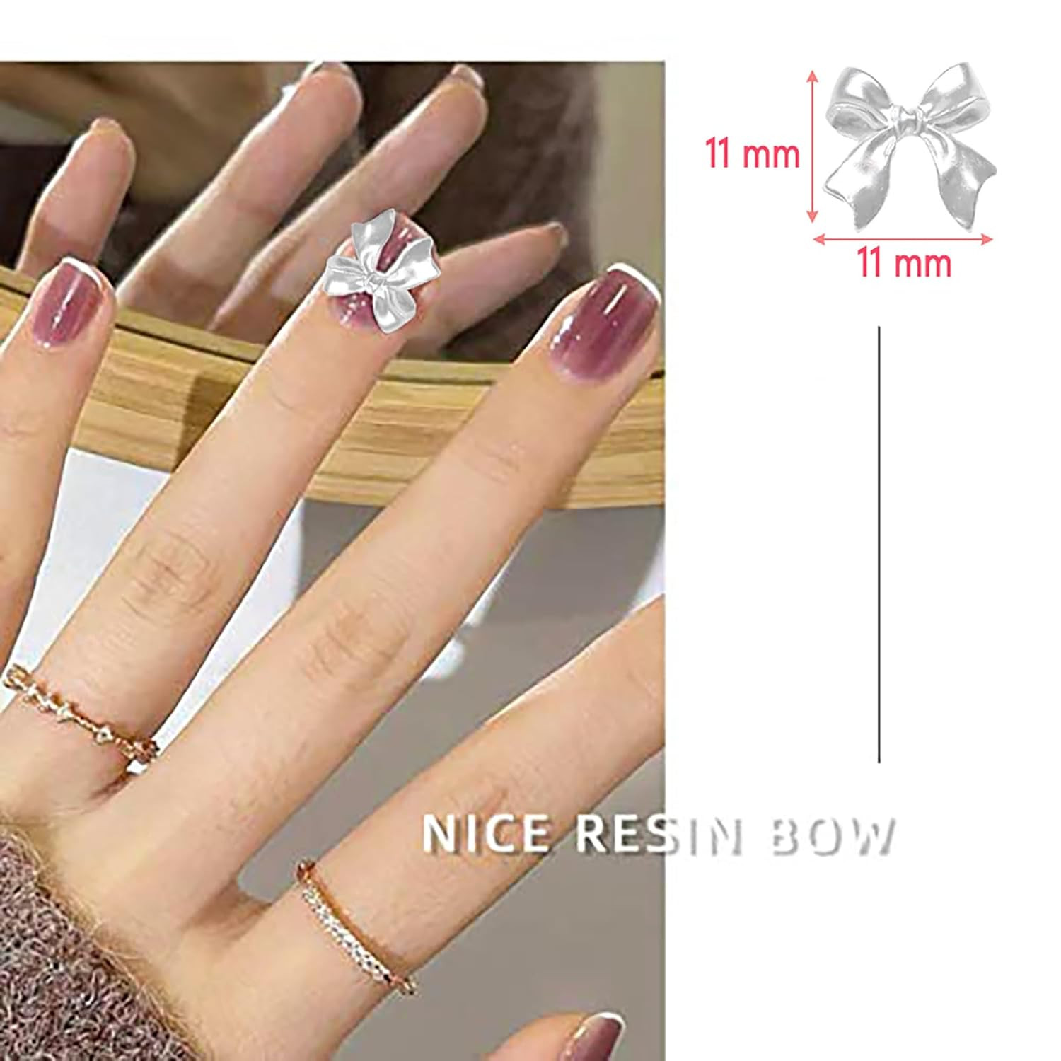 Pearly White 3D Bow Nail Charms, 100 Pieces Resin Bowknot Nail Art Decorations,
