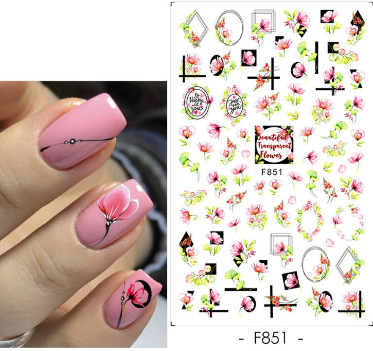 Daisy Sakura Butterfly Leaves 3D Nail Stickers Adhesive Decals Flowers DIY NS3