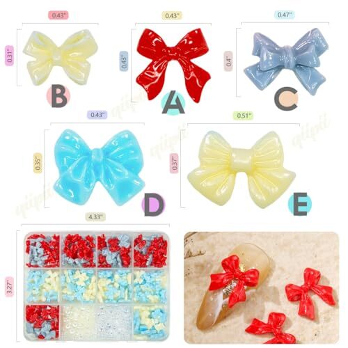 5 Styles Bow Nail Charms 3D Sky Blue Creamy White Red Grey Mix Bows-Color(B)