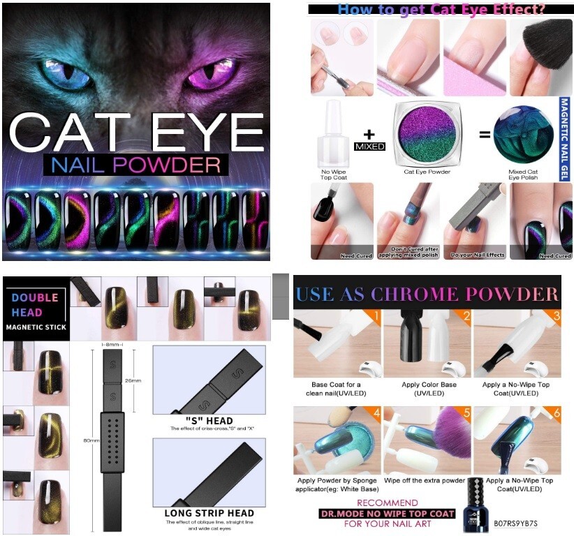 Cat Eye Chrome Nail Powder and Nail adhesive