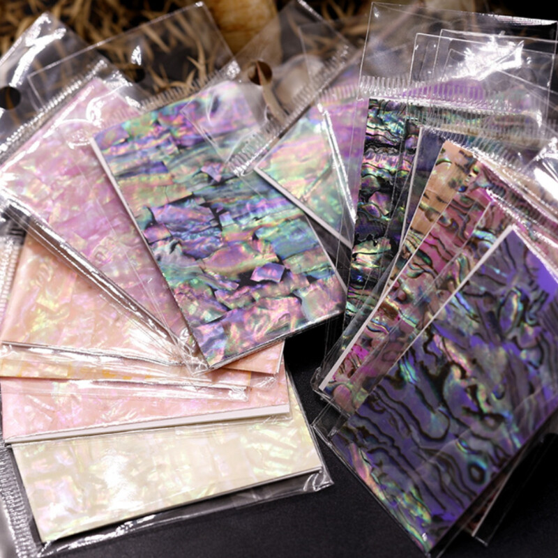 1PC 3D Abalone Shell Slice Lasers Thin Nail Sticker Flakes Adhesive Decals