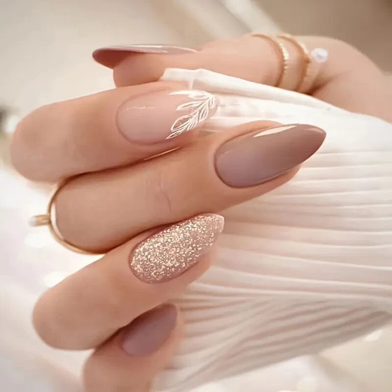 24pcs Mixed Color Almond Shaped Short Press On Nails Set – Glossy Pure Color