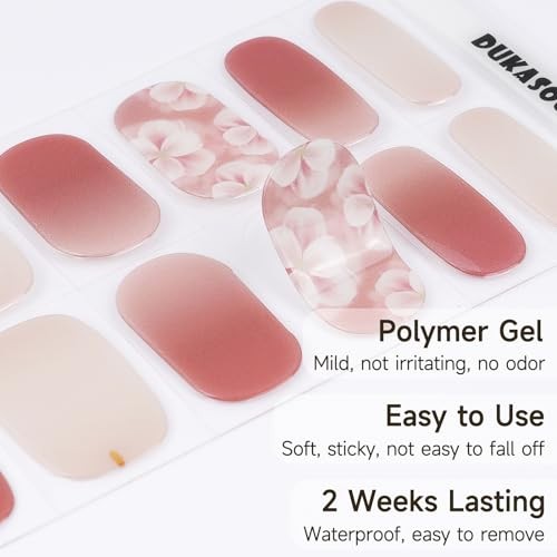 28 pcs Semi Cured Gel Nails Strips – Work with Any Pink Flower