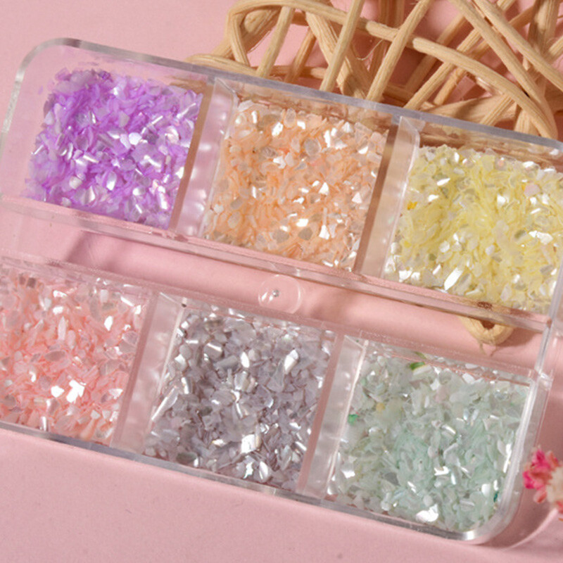 6 Grids Nail Art Abalone Shell Irregular Fragment 3D Charm Decoration Slice DIY