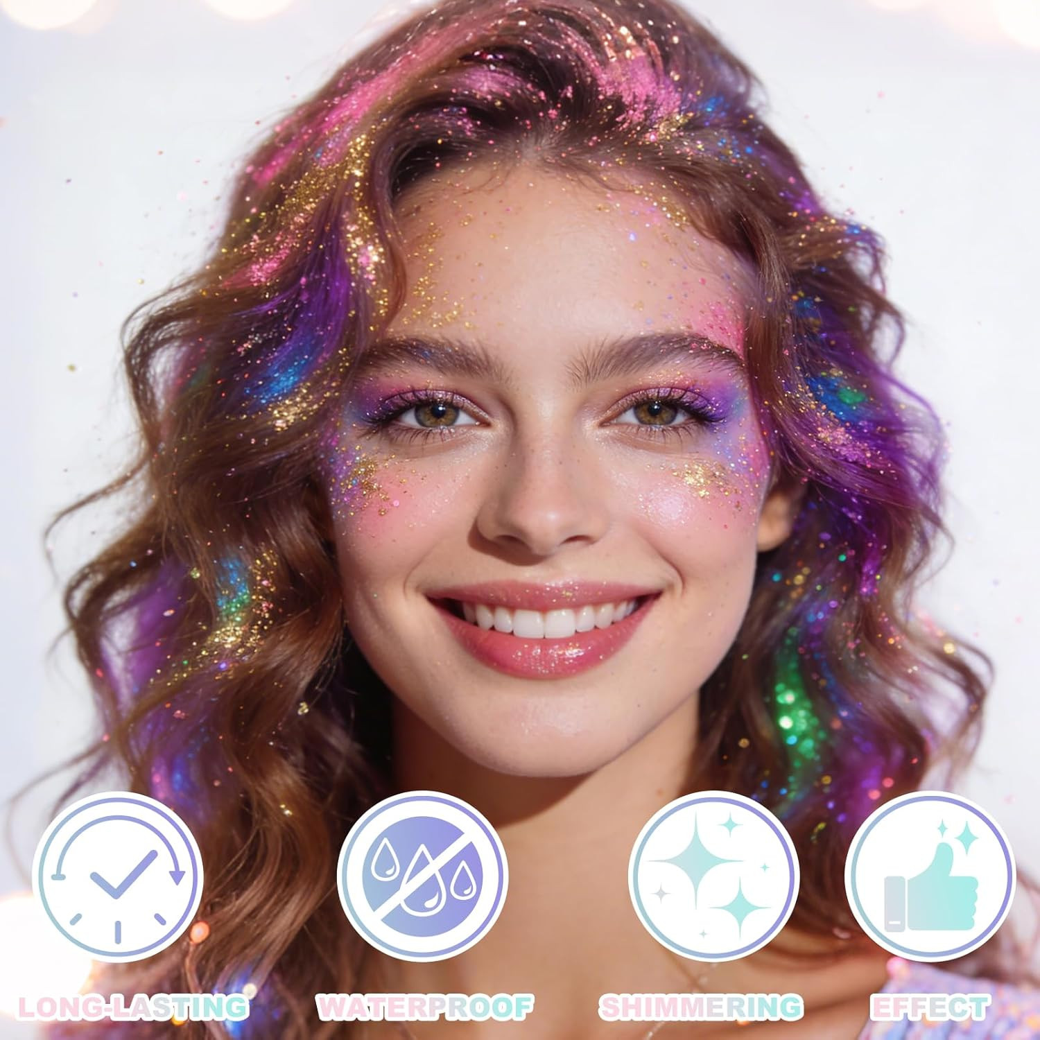 Roll-On Holographic Body Glitter Gel for Women, Sparkle Chunky Glitter Makeup fo