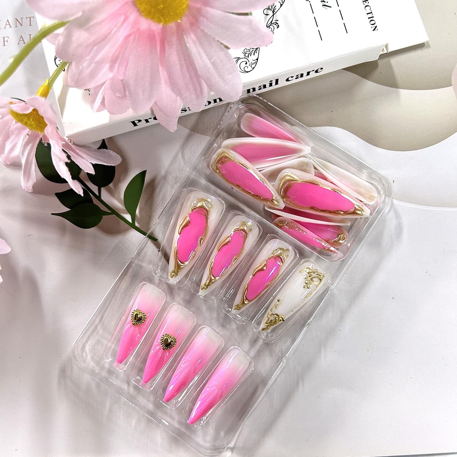 Press on Nails Almond Shaped Long Artificial Acrylic Gradient 3D Long, Multi