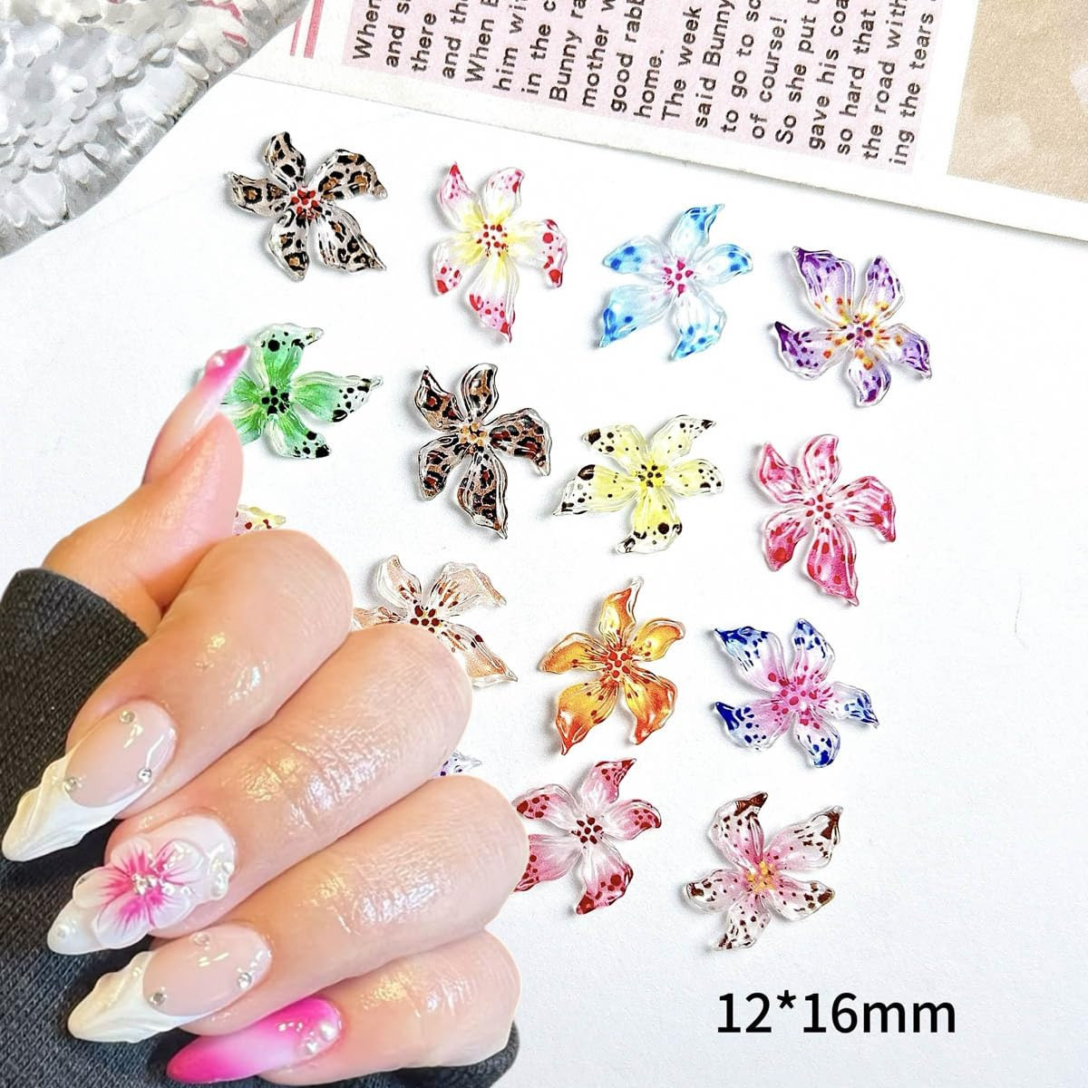 50Pcs 3D Flowers Nail Charm for Nails Flower Resin Nail Rhinestones Spring Hibis