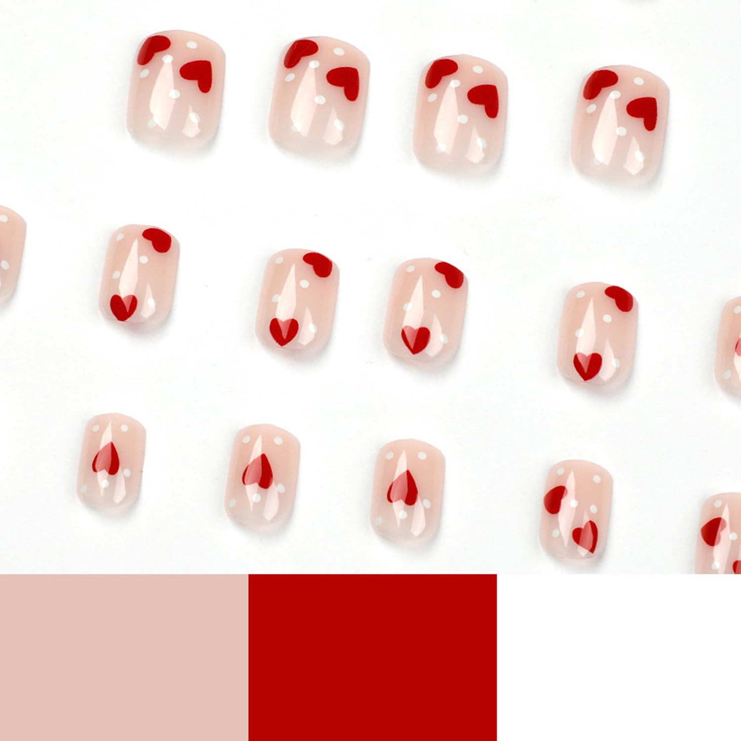 Valentine’S Day Press on Nails Short Square Fake Nails Red Pink Glossy Acrylic N