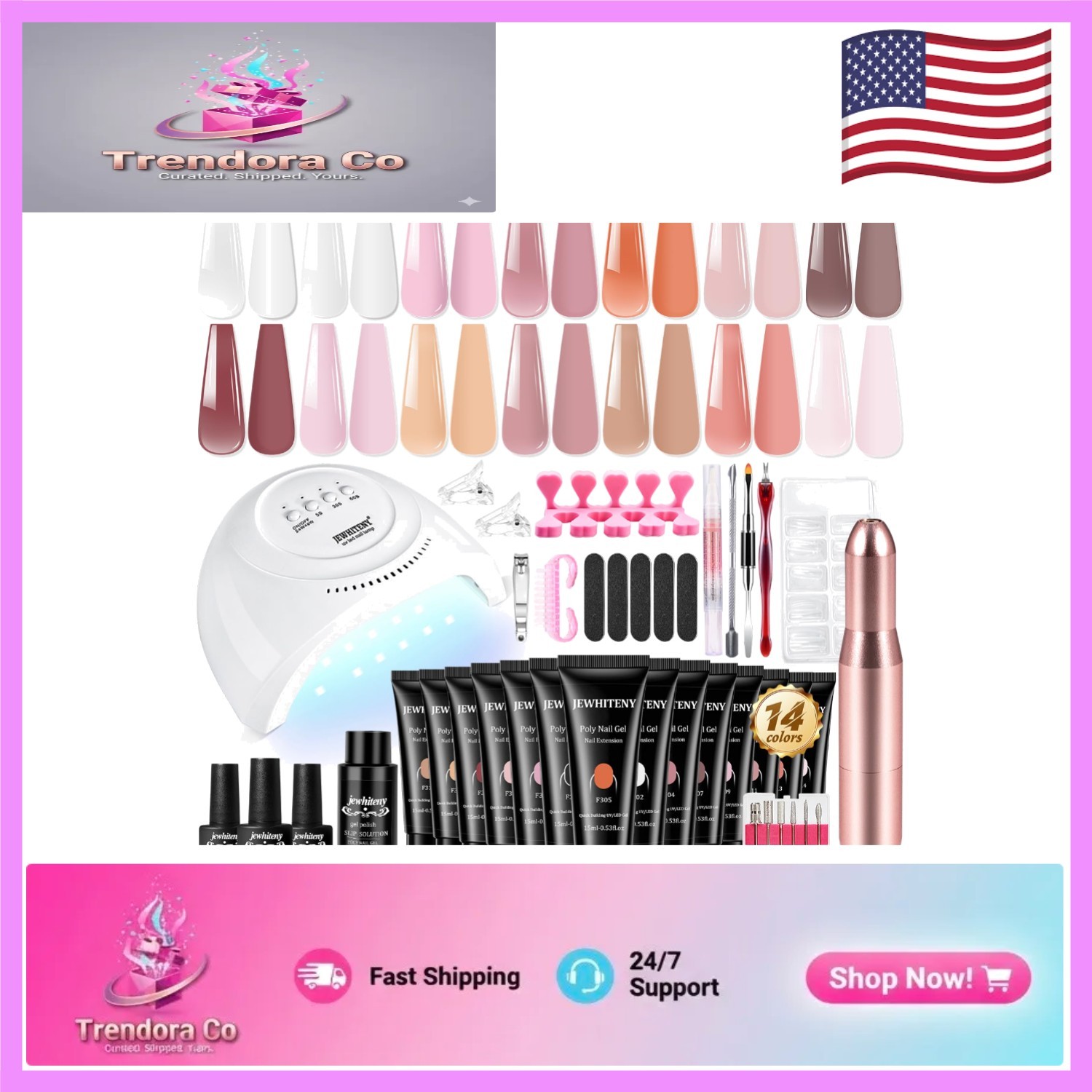 Complete 14-Color Poly Gel Nail Kit: Easy Application & Pro Nail Tools Included