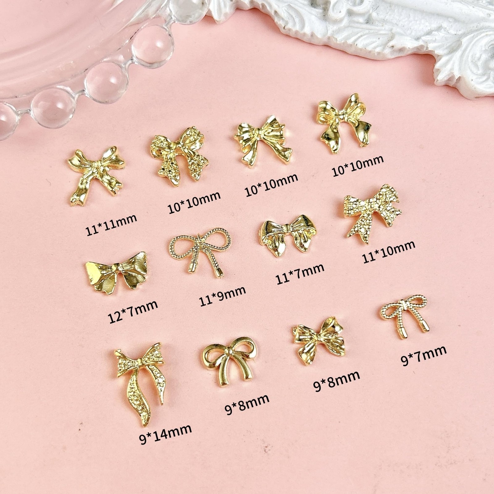 120Pcs Gold Bow Nail Charms, 3D Metal Alloy Bowknot Art Golden Bows 01