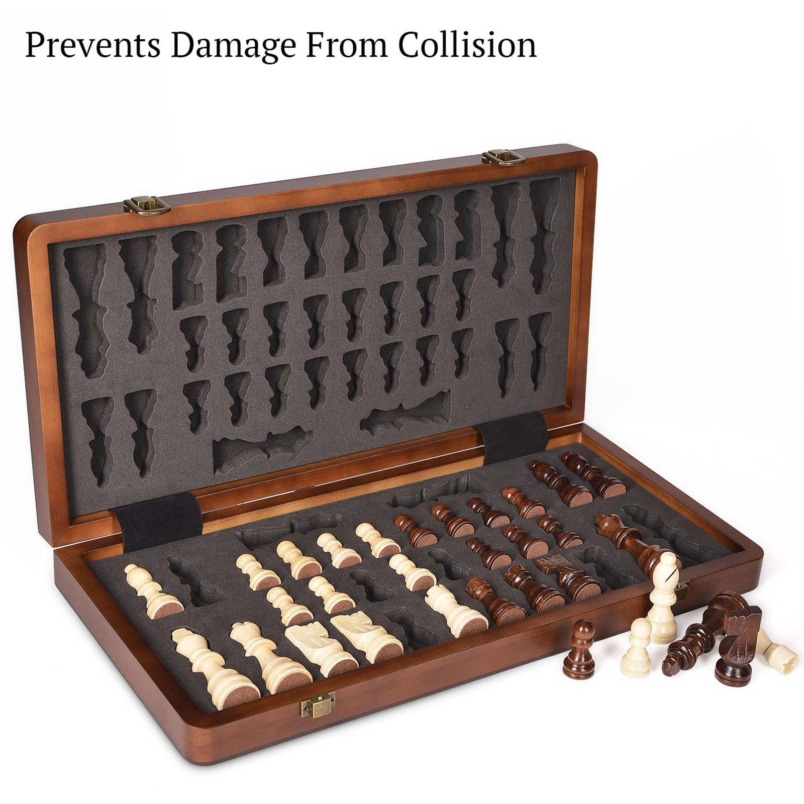 ELONGDI 15″ Wooden Chess Set with Magnetic 15.4 x x 0.95 inches, Walnut