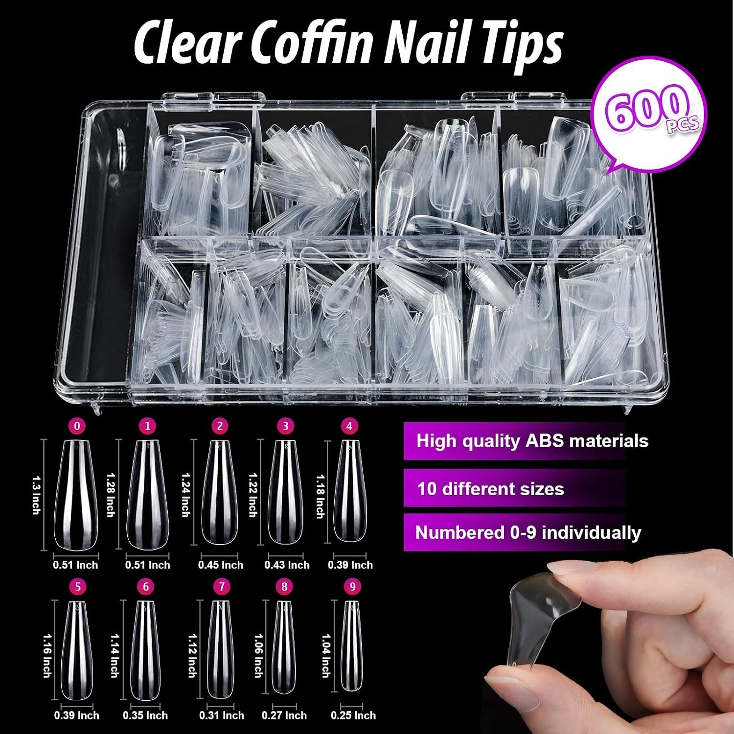 Trendy 600 Pcs Clear Coffin Nails with Nail Glue & Clipper – Nail Art Made Easy