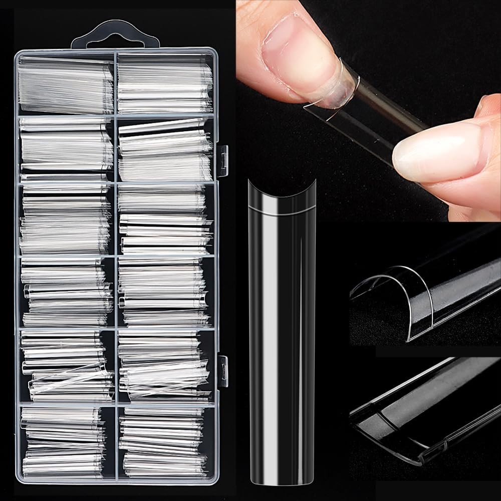 240pcs Half Cover Clear Acrylic False Nails – Customizable C Curve French Tips