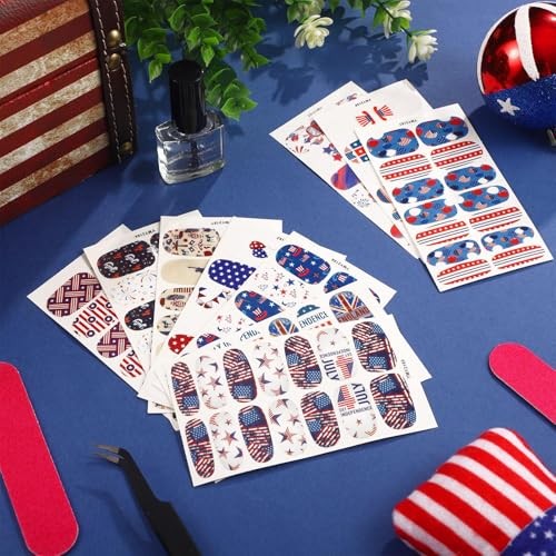 Maitys 140 Pcs 10 Sheets Patriotic Full Wrap Nail Stickers for USA Flag Style