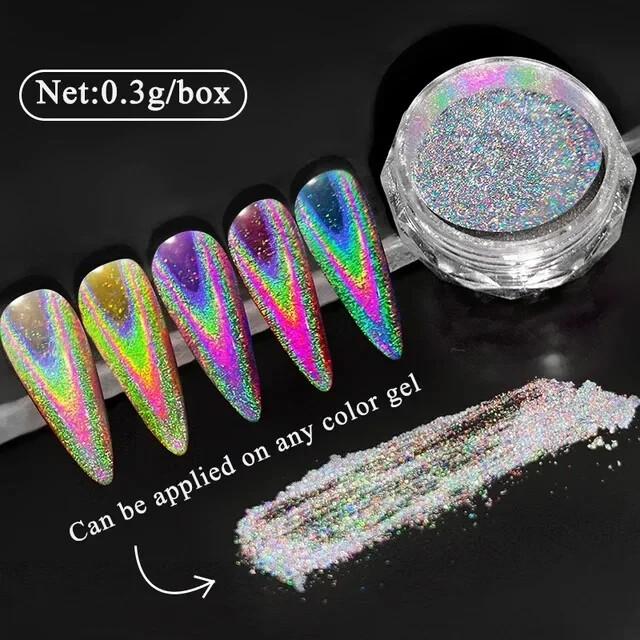 Unicorn Nail Chrome Powder Pink Rainbow Aurora Effect Nails NEW Upgraded Pigment