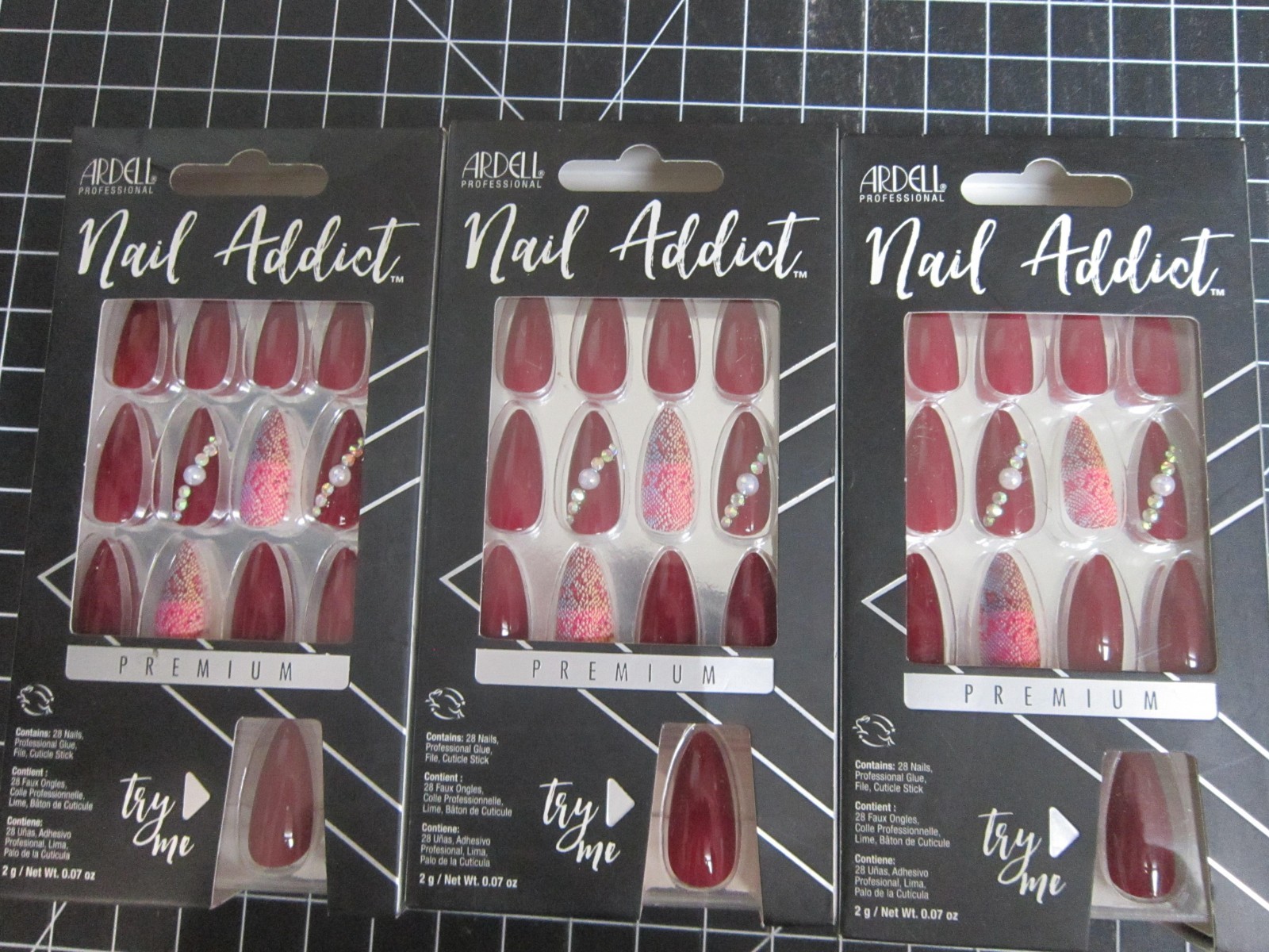 3 Pkg. Ardell Nail Addict Premium Snakeskin & Bling Red Acrylic Nails