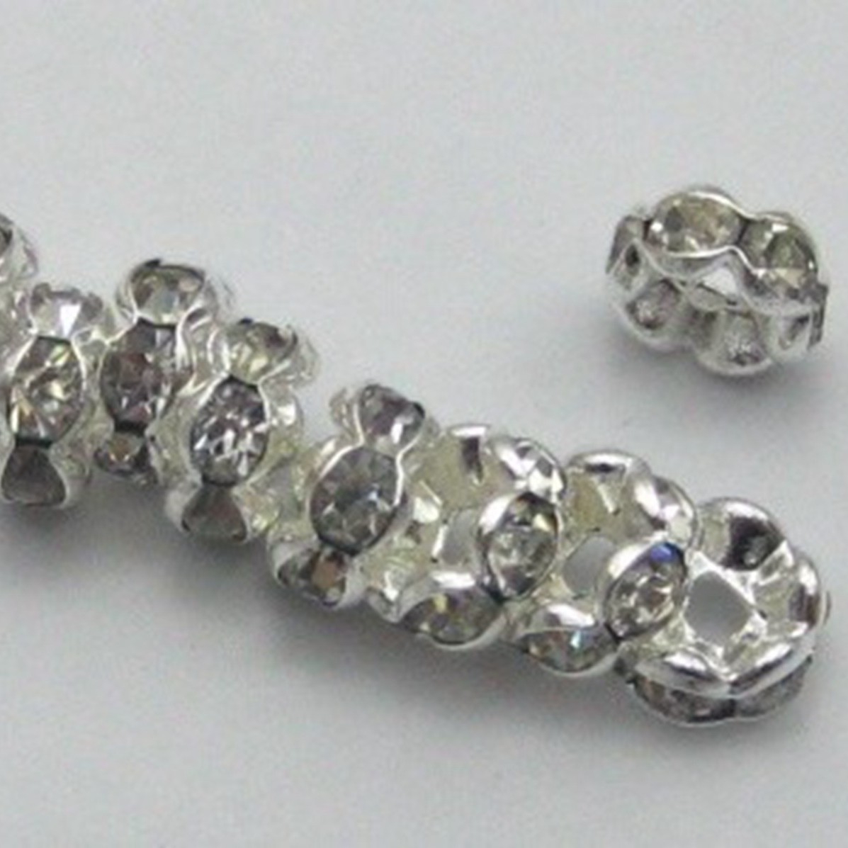 100 Silver Flower Crystal Rhinestone Rondelle Spacers Beads 6mm 8mm 10mm