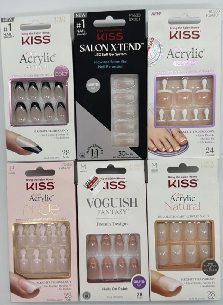 6PK Kiss Mixed Salon Acrylic Toe Nails & Nail SET ~ FAST SHIPPING ~ NEW IN BOX