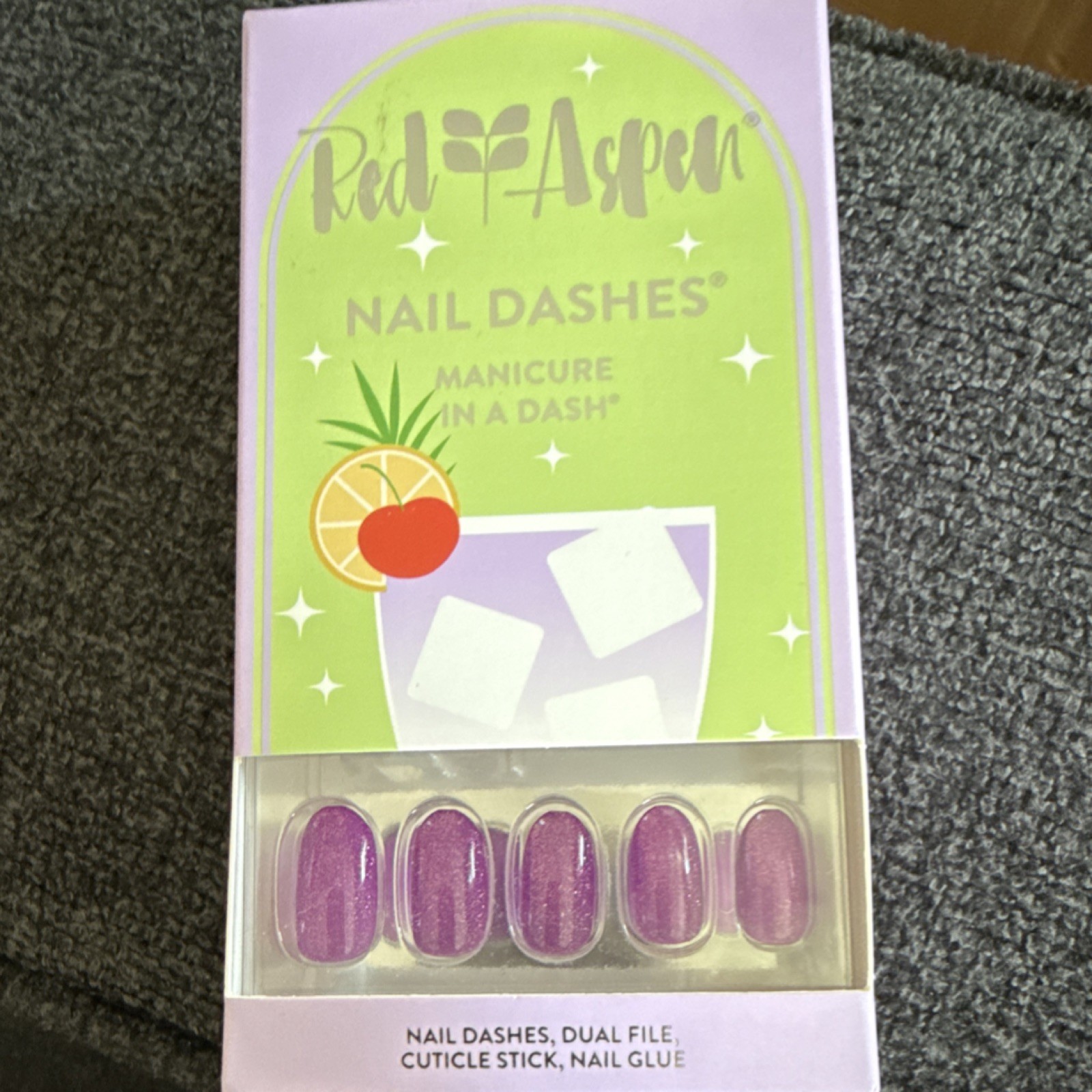 Red Aspen Nail Dashes Press-On Nails Short Oval Purple Shiny, Glue, Happy Hour