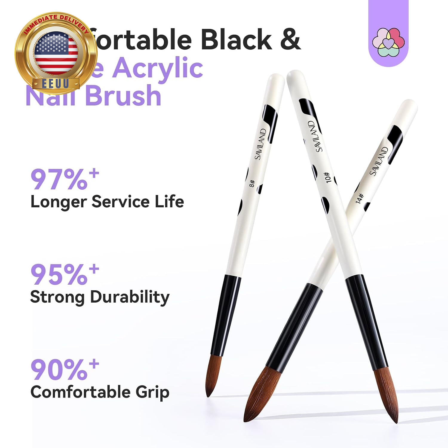3Pcs Acrylic Nail Brush Set, Size 8/10/14 Kolinsky Acrylic Nail Brushes for Acry