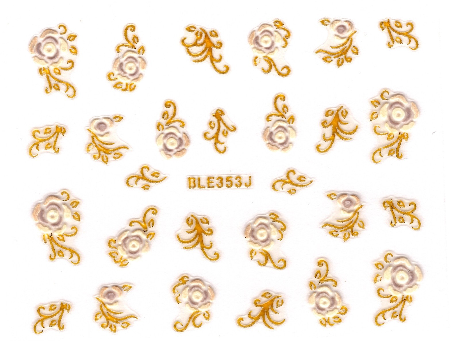 Nail Art 3D Decal Stickers White & Pink Roses Gold Accents BLE353J