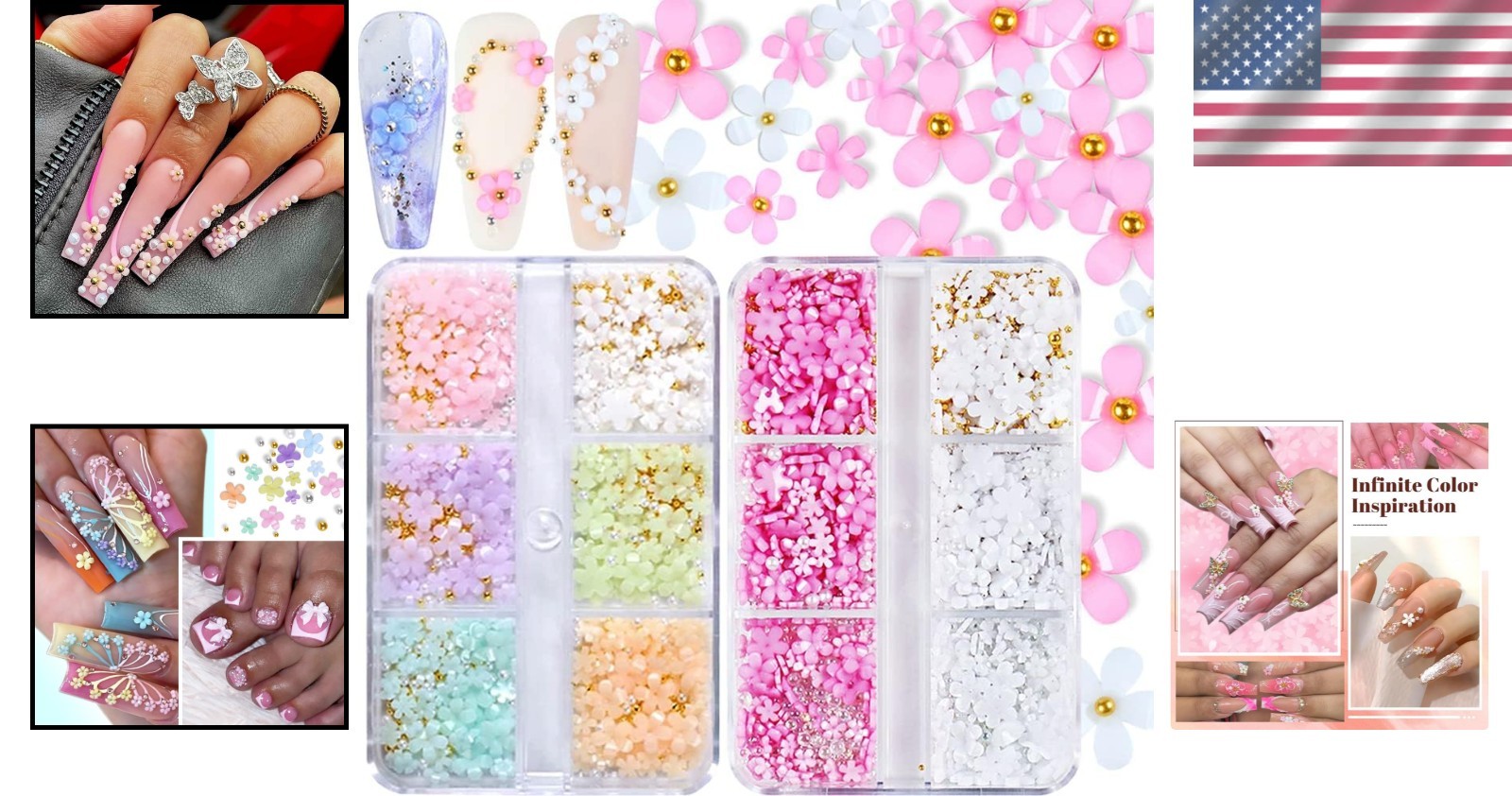 Chic 3D Flower Nail Art Decorations – 2 Boxes of Acrylic Gems for DIY Creations